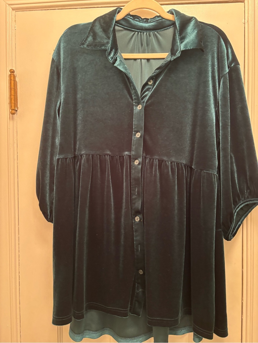 Velvet 9 Button-Front Mini Dress in Deep Green 3/4 Sleeve High Low
Size M